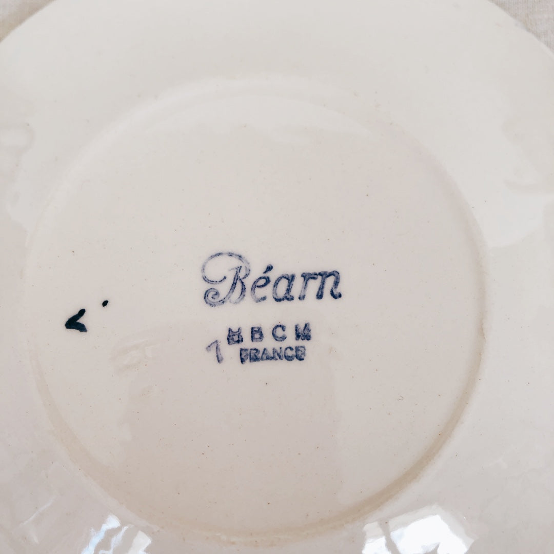 ご予約 クレイユモントロー HBCM Béarn バスク柄 カップ&ソーサー「イエローxブルー」A フランスアンティーク・食器・皿・プレート ブロカント