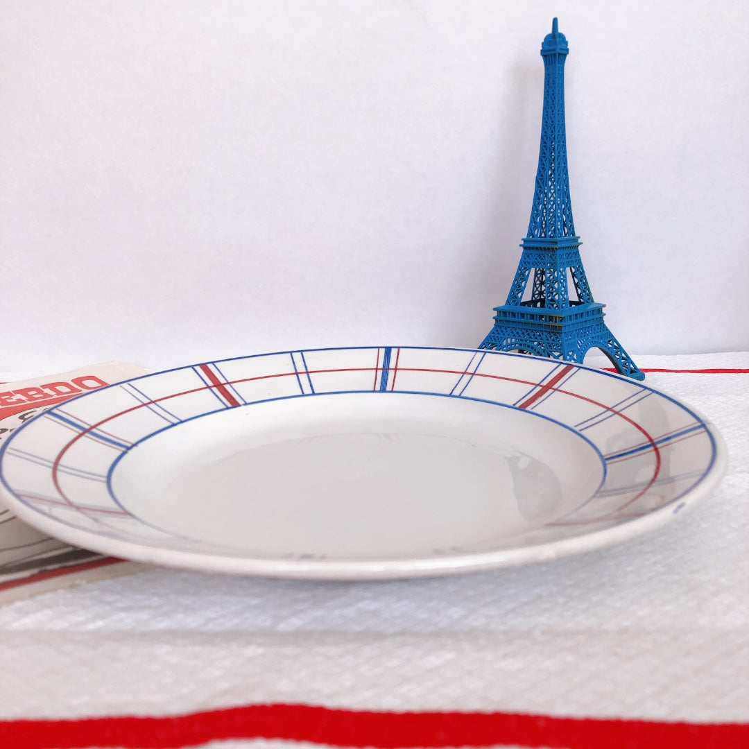 リュネビル バスク柄 大皿/ラウンドプレート32 トリコロールカラー フランスアンティーク食器 ブロカント 蚤の市