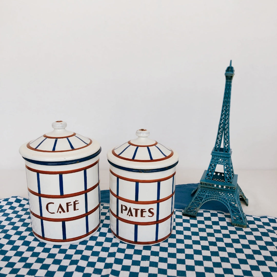 フランスアンティーク・ヴィンテージ バスク柄 ホーロー製キャニスター C フランスアンティーク/ビンテージ雑貨 ブロカント 蚤の市