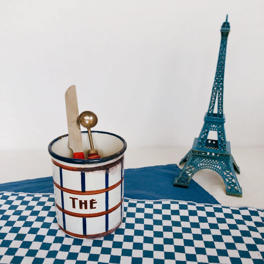 フランスアンティーク・ヴィンテージ バスク柄 ホーロー製キャニスター E フランスアンティーク/ビンテージ雑貨 ブロカント 蚤の市