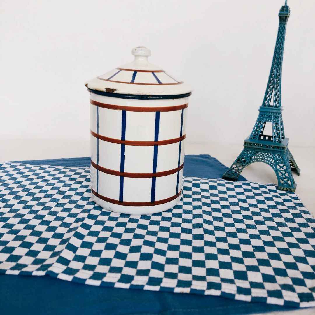 ご予約❤️フランスアンティーク・ヴィンテージ バスク柄 ホーロー製キャニスター 5点フランスアンティーク/ビンテージ雑貨 ブロカント 蚤の市