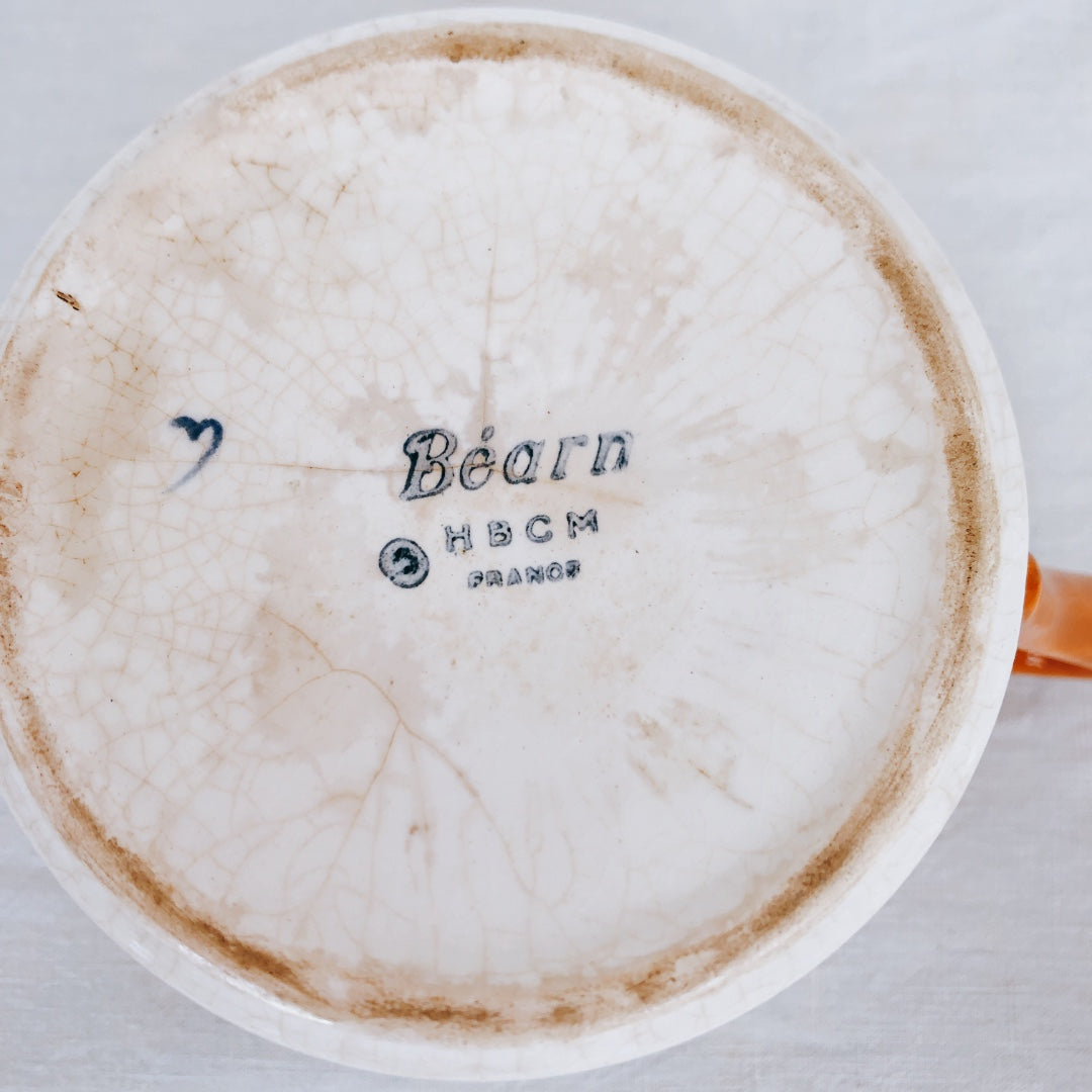 クレイユモントロー HBCM Béarn バスク柄 シュガーポット「イエローxダークブルー」フランスアンティーク・食器・皿・プレート ブロカント