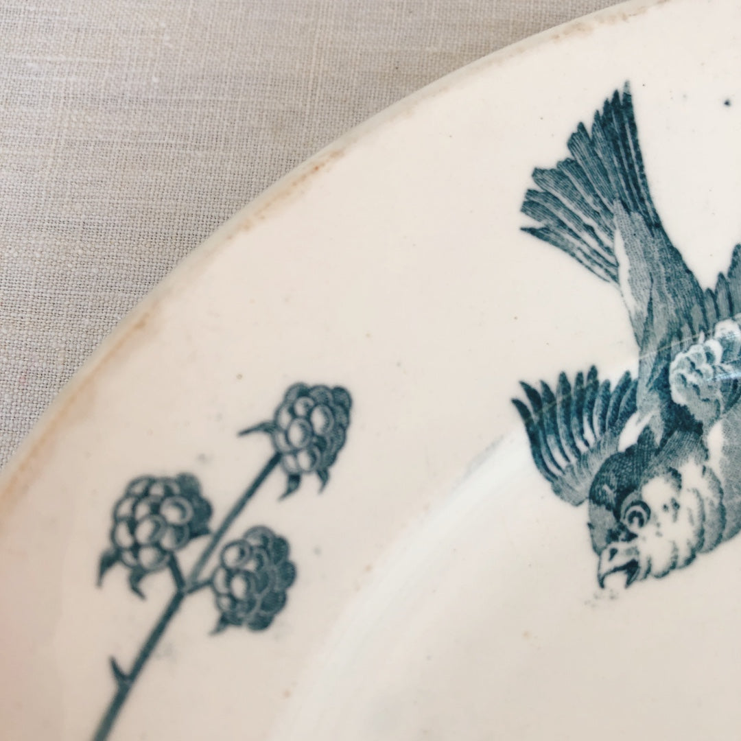 フランスアンティーク K&G Luneville リュネヴィル 『RONCE/ロンス』木苺&鳥 Bフランスアンティーク食器 ブロカント 蚤の市