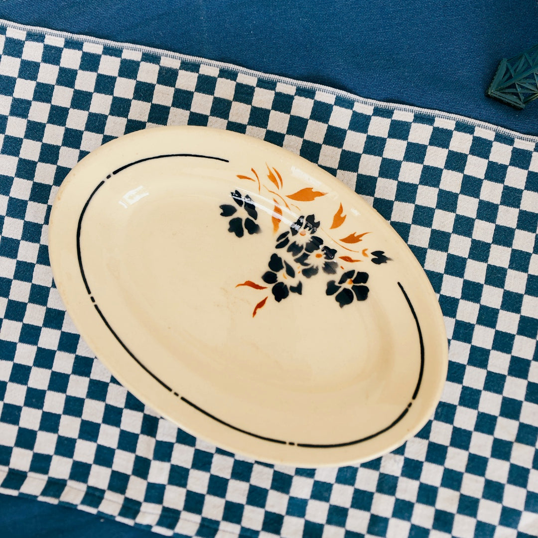 Badonviller バドンヴィレー ラヴィエ ブルーの花柄 フランスアンティーク食器 ブロカント 蚤の市