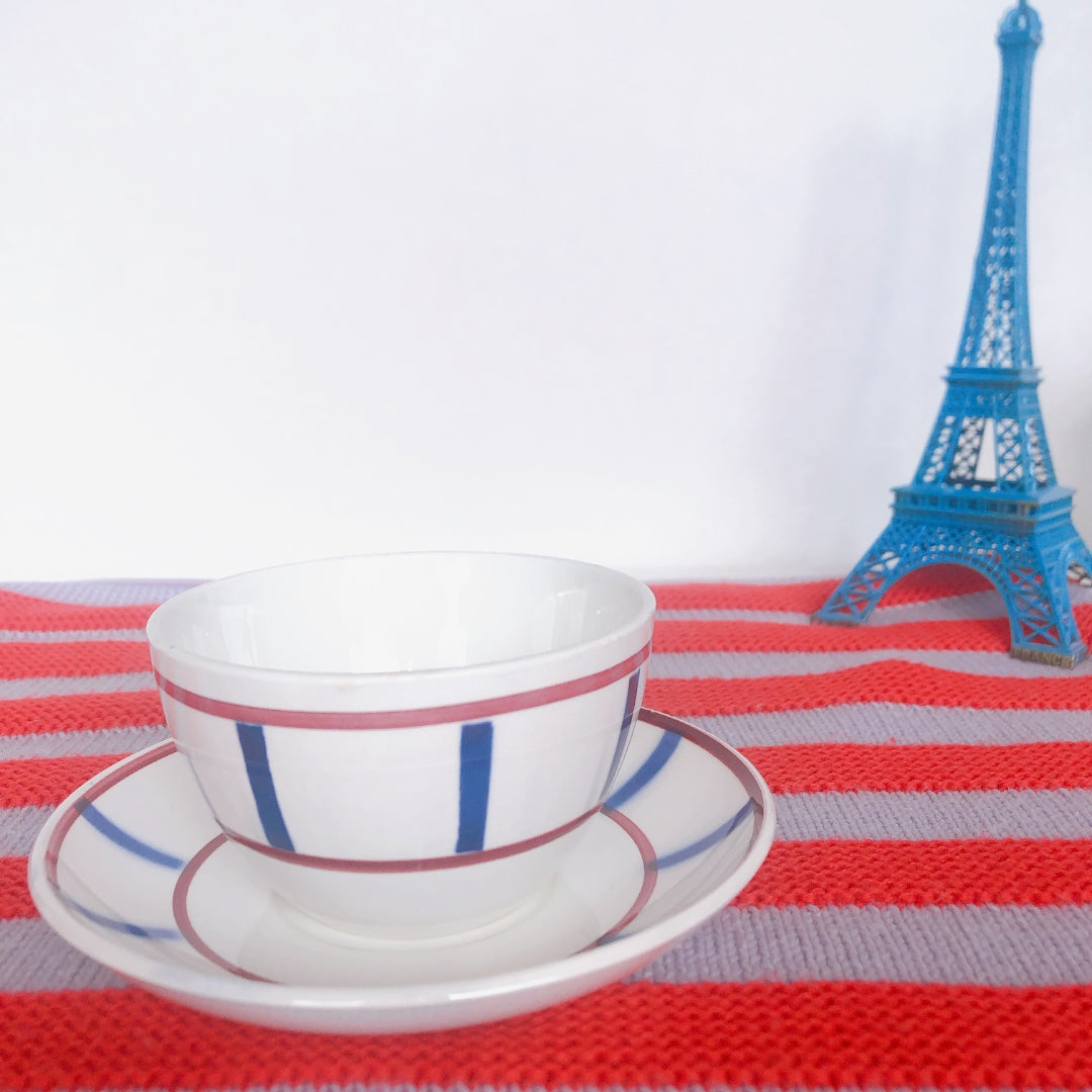 ディゴワンサルグミンヌ バスク柄 カップ&ソーサー 『ルージュ・マリン』 フランスアンティーク食器 フランス蚤の市・ブロカント バスク柄食器