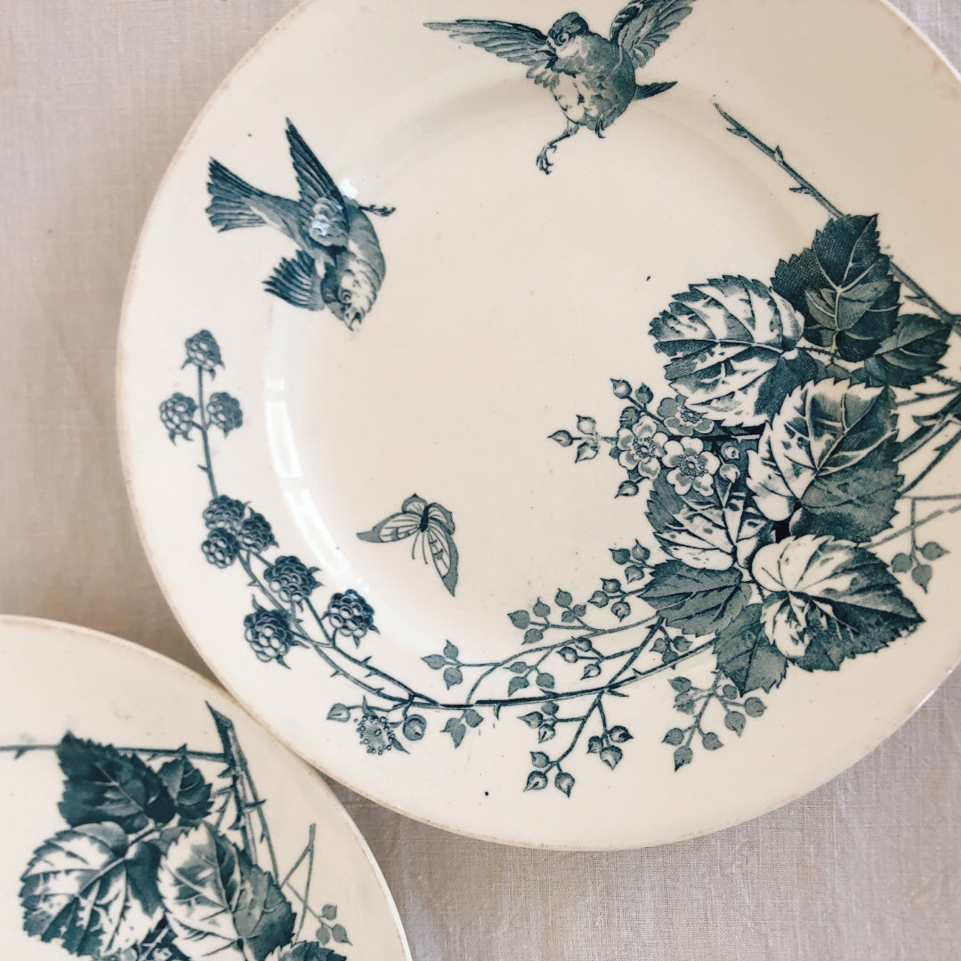 フランスアンティーク K&G Luneville リュネヴィル 『RONCE/ロンス』木苺&鳥 Bフランスアンティーク食器 ブロカント 蚤の市
