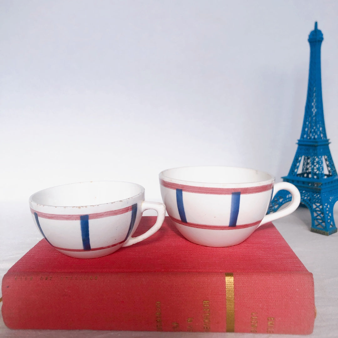 ディゴワンサルグミンヌ バスク柄 コーヒーカップ 『ルージュ・マリン』 フランスアンティーク食器 フランス蚤の市・ブロカント バスク柄食器