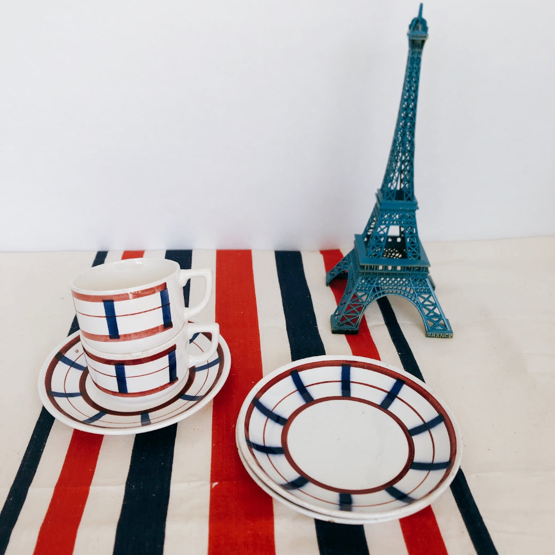 ディゴワンサルグミンヌ カップ&ソーサー B バスク柄 FANDANGO『ルージュ・マリン』フランスアンティーク食器 フランス 蚤の市