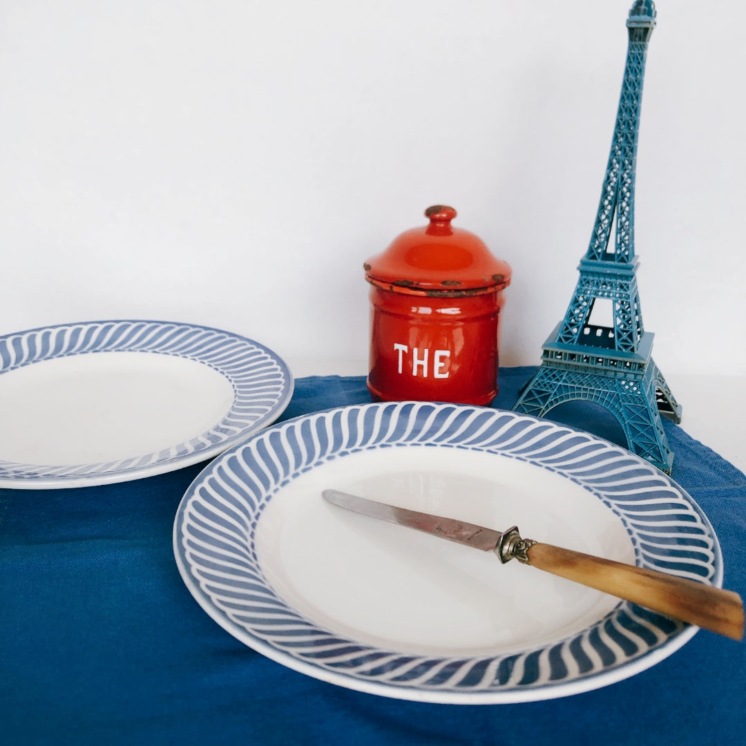 ディゴワンサルグミンヌ Digoin&sarregumines 平皿 ”JACQUOT” ブルー A フランスアンティーク食器 ブロカント 蚤の市