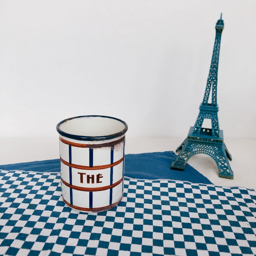 フランスアンティーク・ヴィンテージ バスク柄 ホーロー製キャニスター E フランスアンティーク/ビンテージ雑貨 ブロカント 蚤の市
