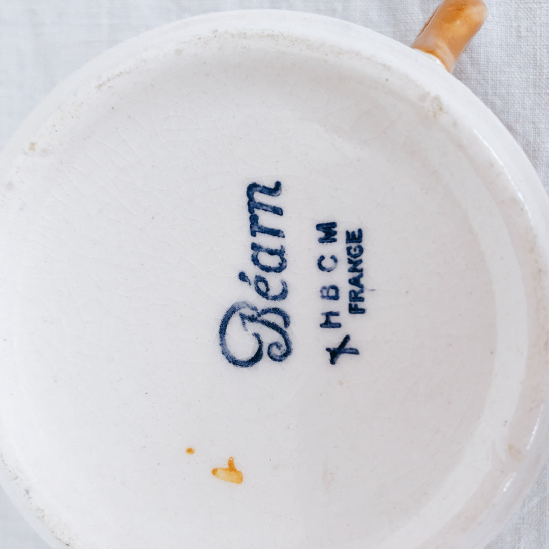 ご予約 クレイユモントロー HBCM Béarn バスク柄 カップ&ソーサー「イエローxブルー」B フランスアンティーク・食器・皿・プレート ブロカント