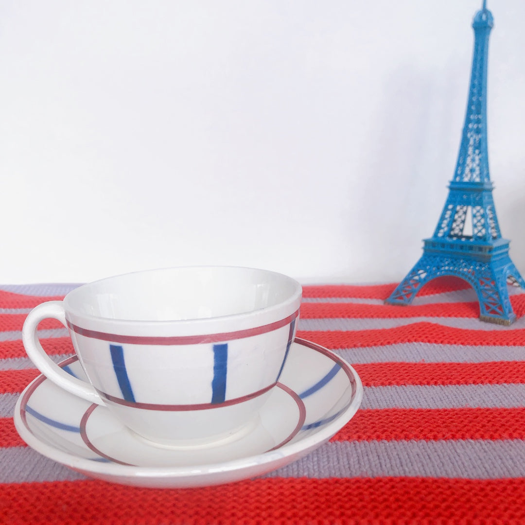 ディゴワンサルグミンヌ バスク柄 カップ&ソーサー 『ルージュ・マリン』 フランスアンティーク食器 フランス蚤の市・ブロカント バスク柄食器