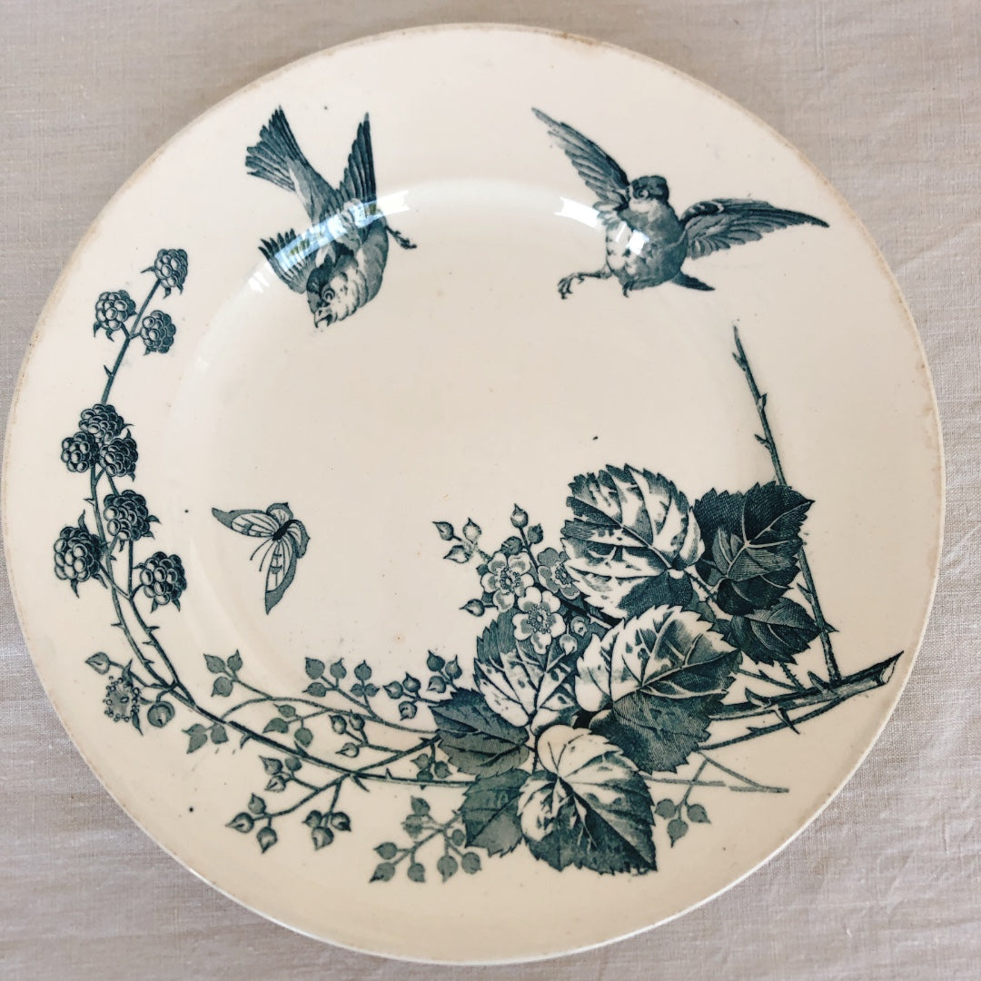 フランスアンティーク K&G Luneville リュネヴィル 『RONCE/ロンス』木苺&鳥 Bフランスアンティーク食器 ブロカント 蚤の市
