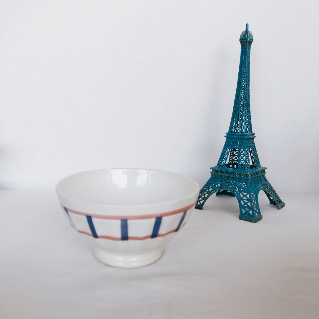 ご予約 バスク柄 カフェオレボール「レッドxブルー」A フランスアンティーク食器 ブロカント 蚤の市