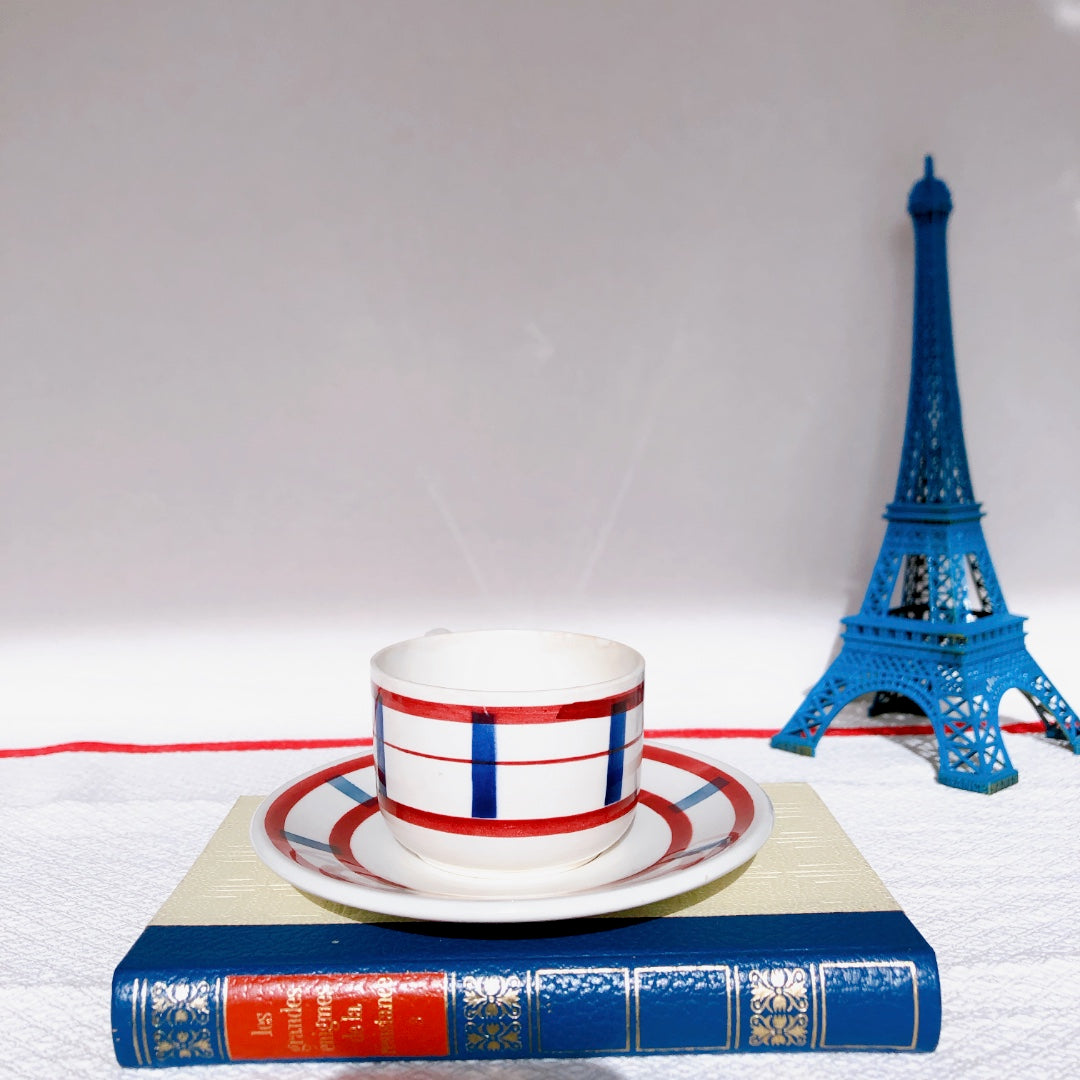 ディゴワンサルグミンヌ カップ&ソーサー B バスク柄 FANDANGO『ルージュ・マリン』フランスアンティーク食器 フランス 蚤の市