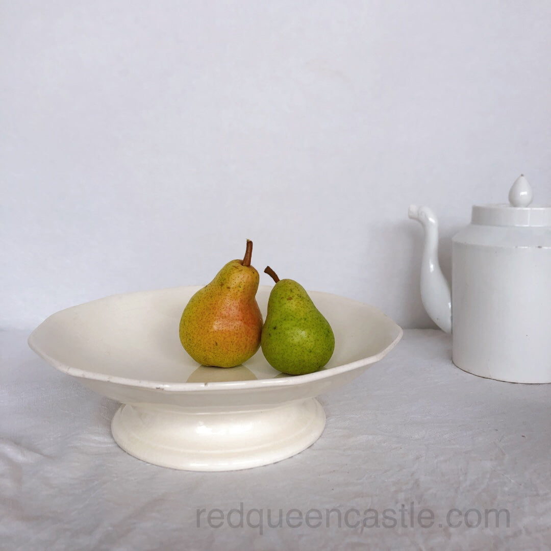 サンタマン 12角形コンポート皿 コンポティエ アイボリー フランスアンティーク食器 ブロカント 蚤の市