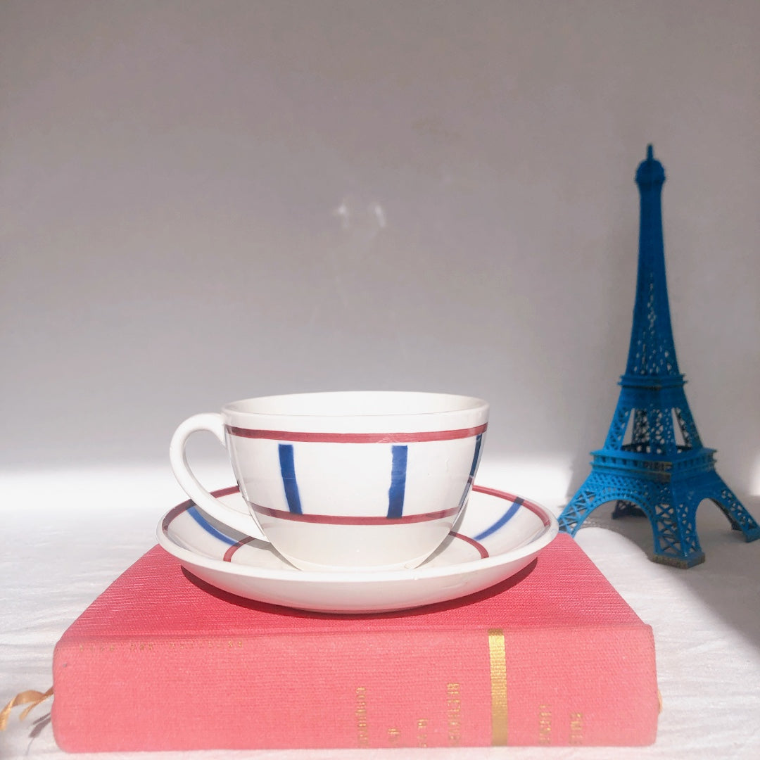 ディゴワンサルグミンヌ バスク柄 コーヒーカップ 『ルージュ・マリン』A フランスアンティーク食器 フランス蚤の市・ブロカント バスク柄食器