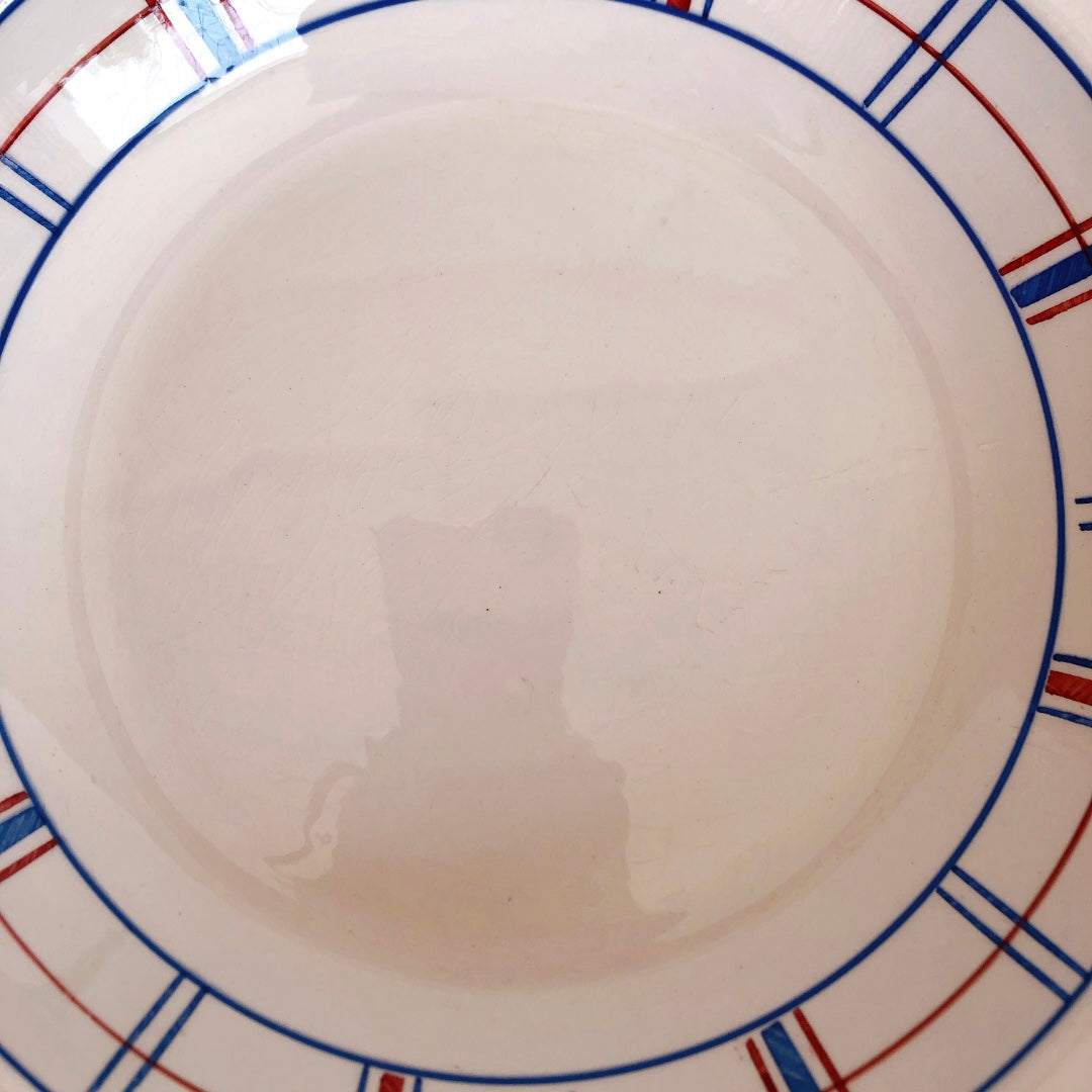 リュネビル バスク柄 大皿/大深皿/サラディエ トリコロールカラー フランスアンティーク食器 ブロカント 蚤の市
