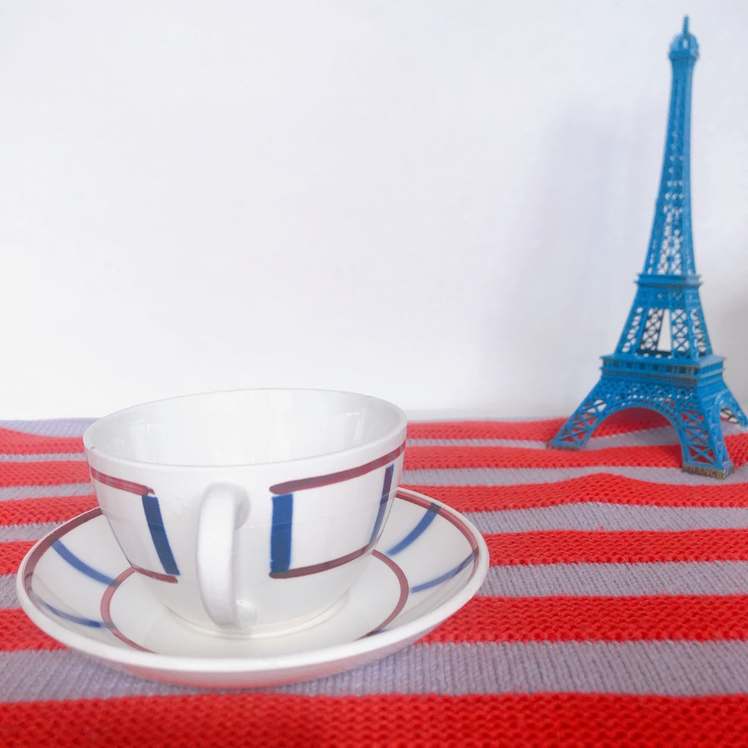 ディゴワンサルグミンヌ バスク柄 カップ&ソーサー 『ルージュ・マリン』 フランスアンティーク食器 フランス蚤の市・ブロカント バスク柄食器
