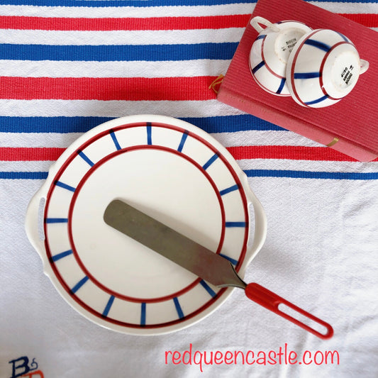 ディゴワンサルグミンヌ バスク柄 タルトプレート ルージュ・マリンブルー フランスアンティーク食器 フランス蚤の市・ブロカント