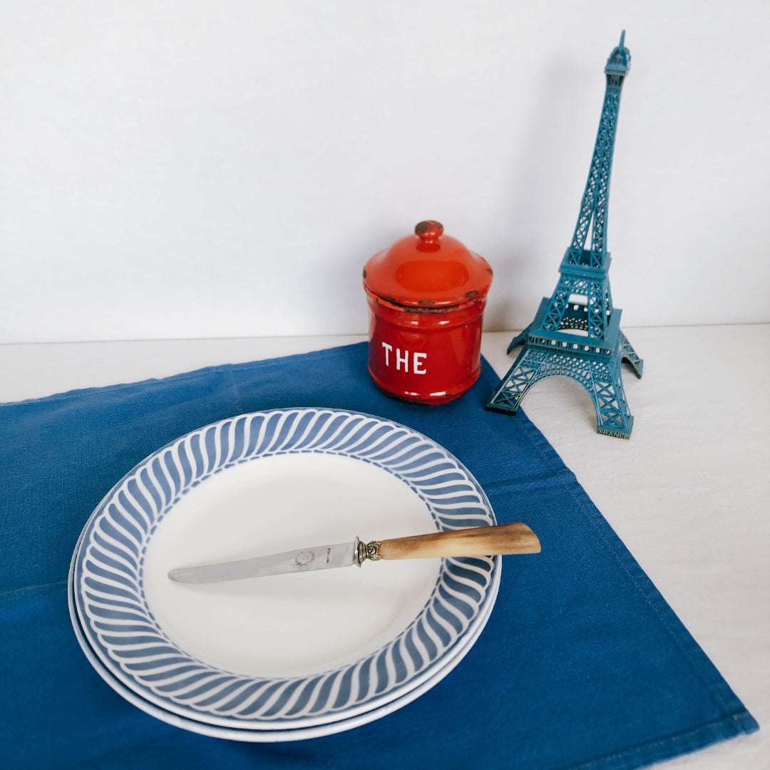 ディゴワンサルグミンヌ Digoin&sarregumines 平皿 ”JACQUOT” ブルー A フランスアンティーク食器 ブロカント 蚤の市