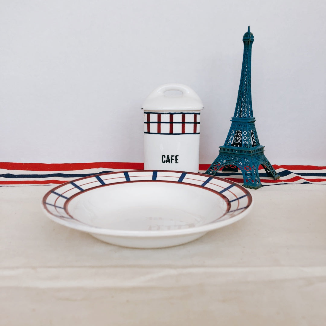 ディゴワンサルグミンヌ バスク柄 深皿/スーププレート FANDANGO『ルージュ・マリン』B フランスアンティーク食器 フランス 蚤の市