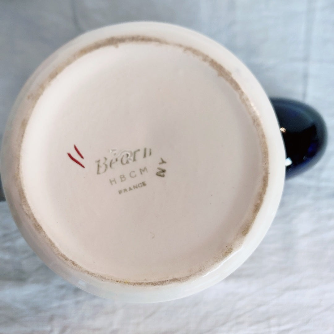 クレイユモントロー HBCM Béarn バスク柄 コーヒー/ティポット「ボルドー・ダークブルー」フランスアンティーク ブロカント 蚤の市