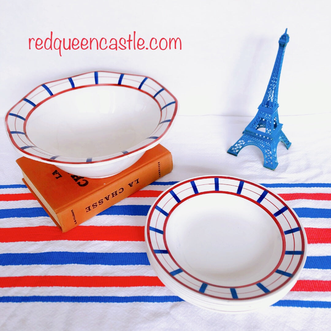 ディゴワンサルグミンヌ バスク柄 深皿/スーププレート FANDANGO『ルージュ・マリン』H フランスアンティーク食器 フランス 蚤の市