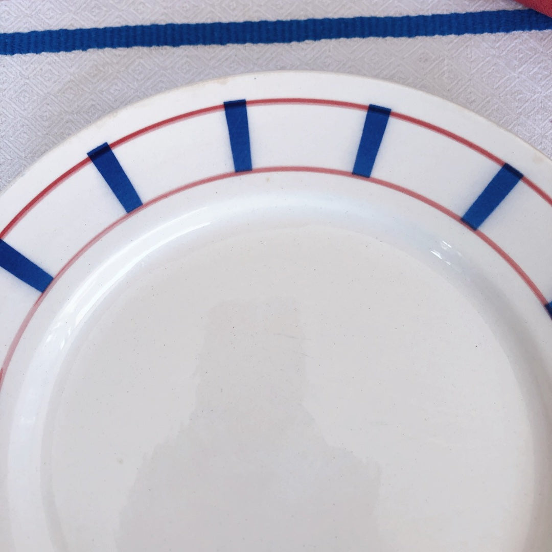 ムーランデルー Moulin des Loups バスク柄 大皿 ラウンドプレート27㎝ A フランスアンティーク食器 ブロカント 蚤の市