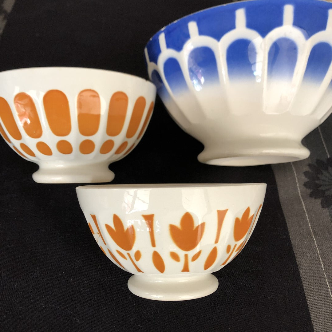 フランスアンティーク・Luneville リュネヴィル カフェオレボール 大人気ウロコ柄 ブルー 17.8㎝ アンティーク食器 ヴィンテージカフェオレボウル