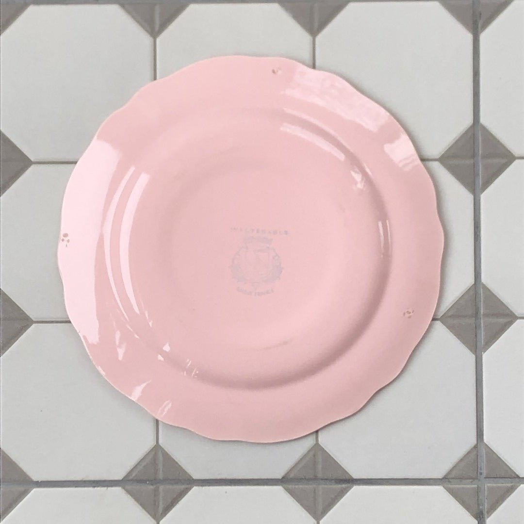 フランスアンティーク・食器・皿・プレート ブロカント Salin サラン ディナープレート 花リム ピンク 25.5㎝ B