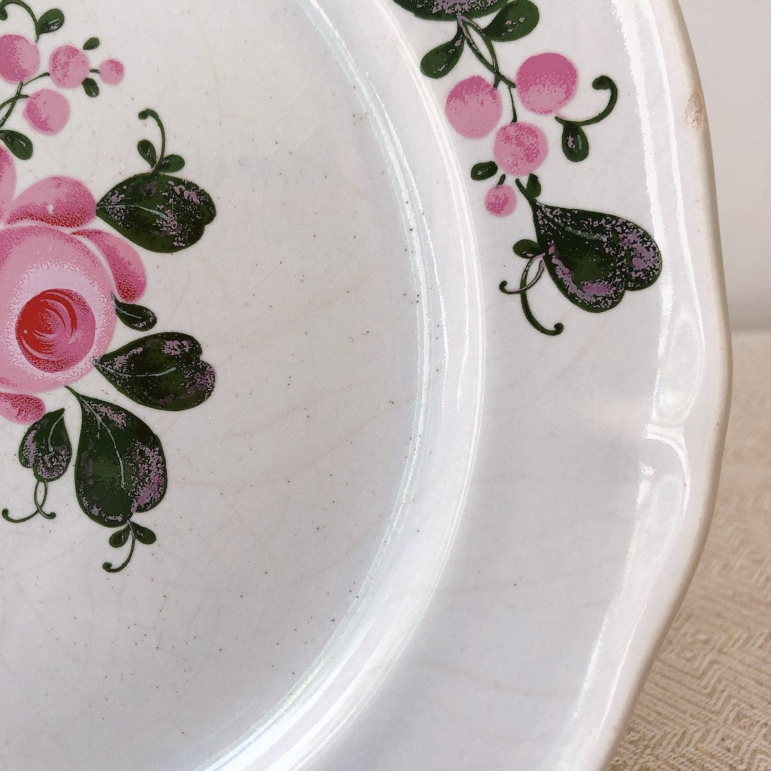 フランスアンティーク・食器・皿・プレート・ブロカント St Amand サンタマン 花リム デザートプレート 花リム E