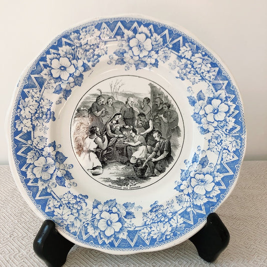 フランスアンティーク クレイユ・エ・モントロー 絵皿 おしゃべりプレート C