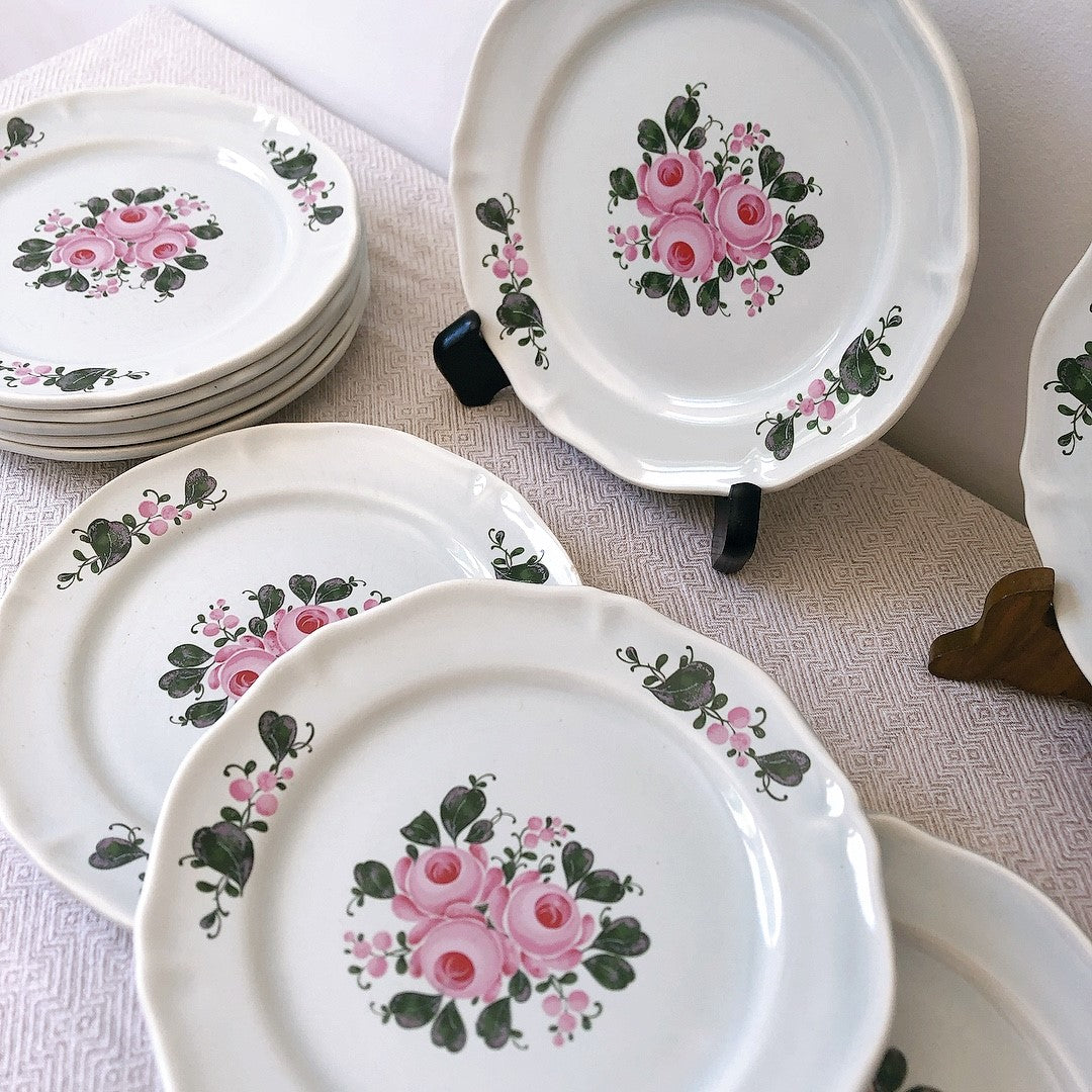 フランスアンティーク・食器・皿・プレート・ブロカント St Amand サンタマン 花リム デザートプレート 花リム F