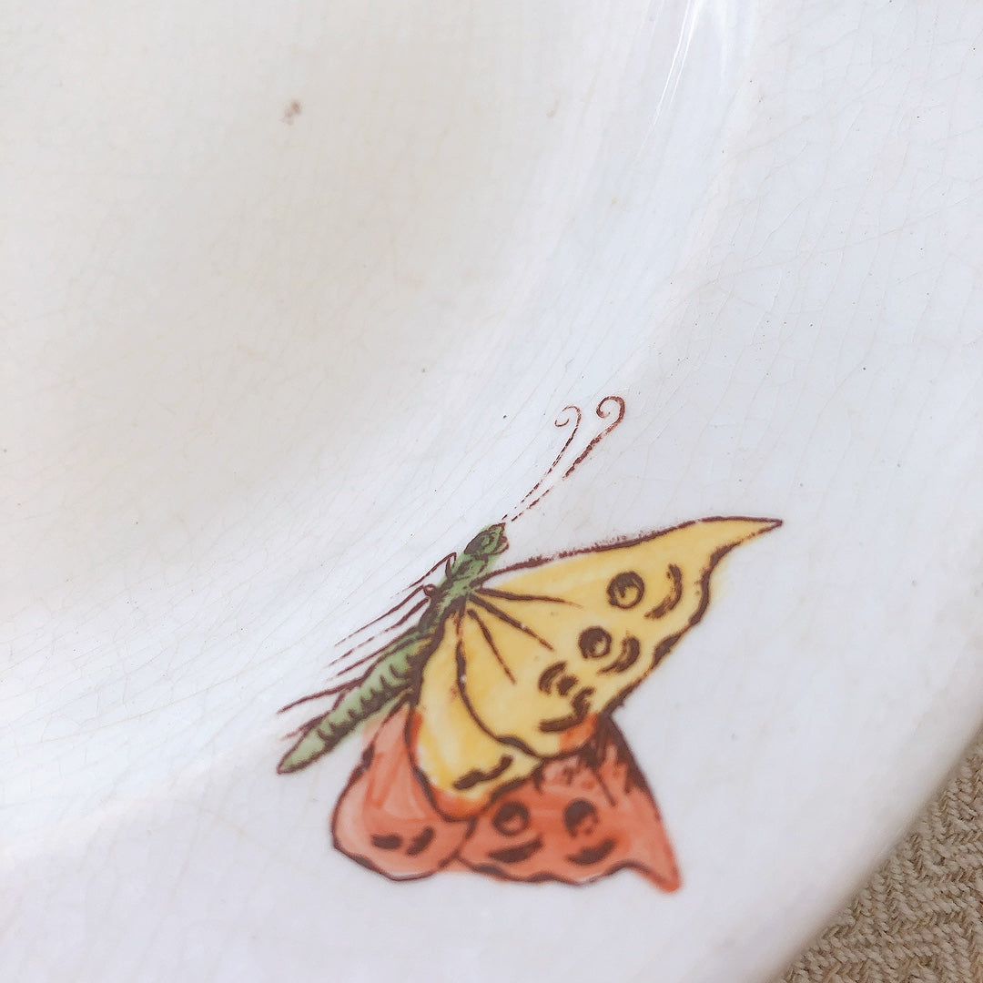 ディゴワンサルグミンヌ Digoin&sarreguemines 鳥&超モチーフプレート・深皿 オレンジ フランスアンティーク食器 フランス蚤の市・ブロカント