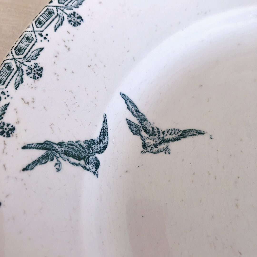 フランスアンティーク 鳥&蝶のモチーフプレート・深皿 B フランスアンティーク食器 フランス蚤の市・ブロカント