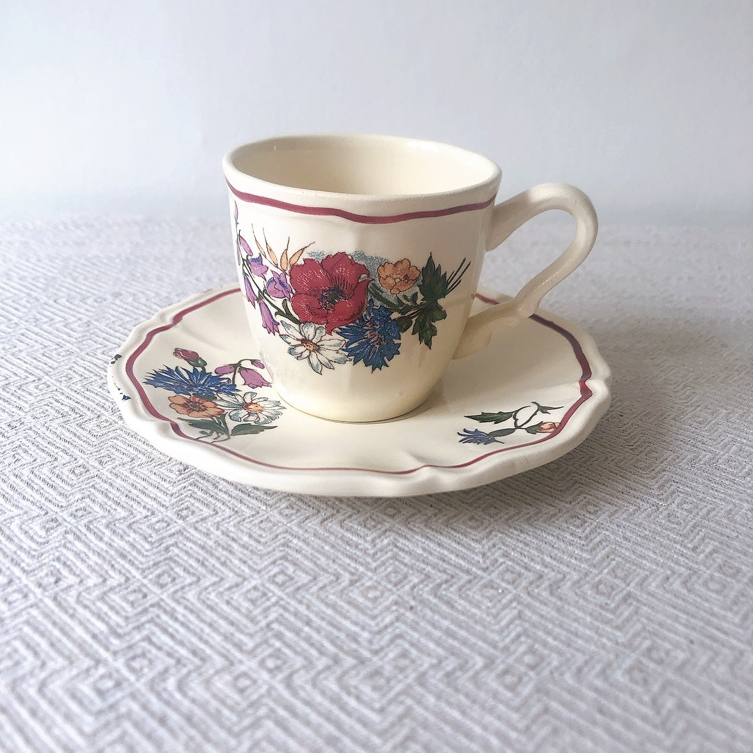 ディゴワンサルグミンヌ Digoin&sarreguemines アグレスト コーヒーカップ&ソーサー2客セット フランスアンティーク食器 フランス蚤の市・ブロカント