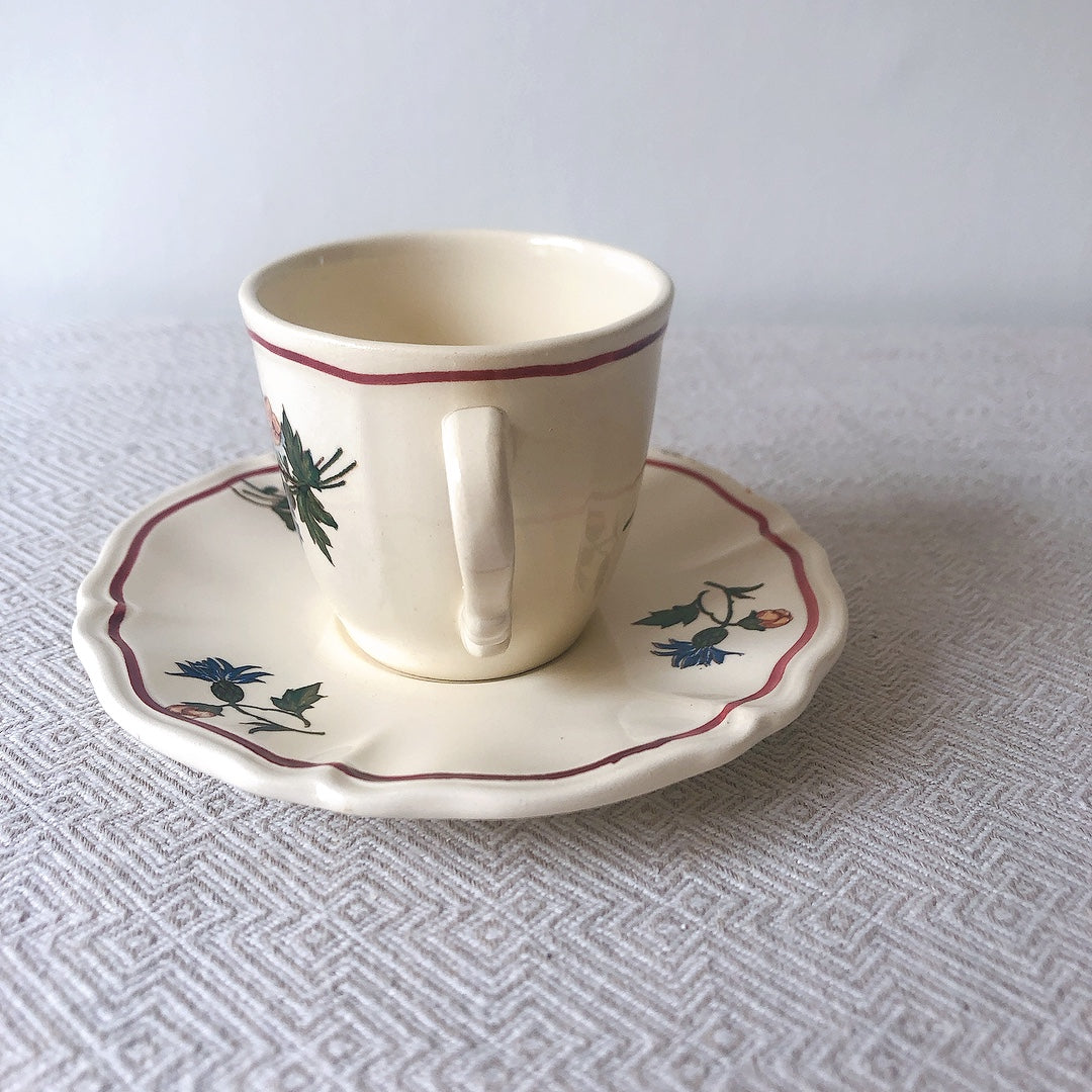 ディゴワンサルグミンヌ Digoin&sarreguemines アグレスト コーヒーカップ&ソーサー2客セット フランスアンティーク食器 フランス蚤の市・ブロカント