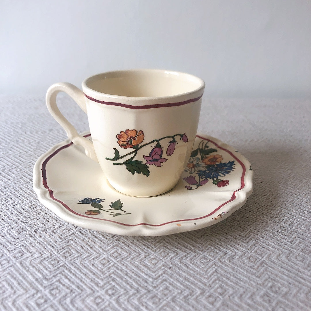 ディゴワンサルグミンヌ Digoin&sarreguemines アグレスト コーヒーカップ&ソーサー2客セット フランスアンティーク食器 フランス蚤の市・ブロカント