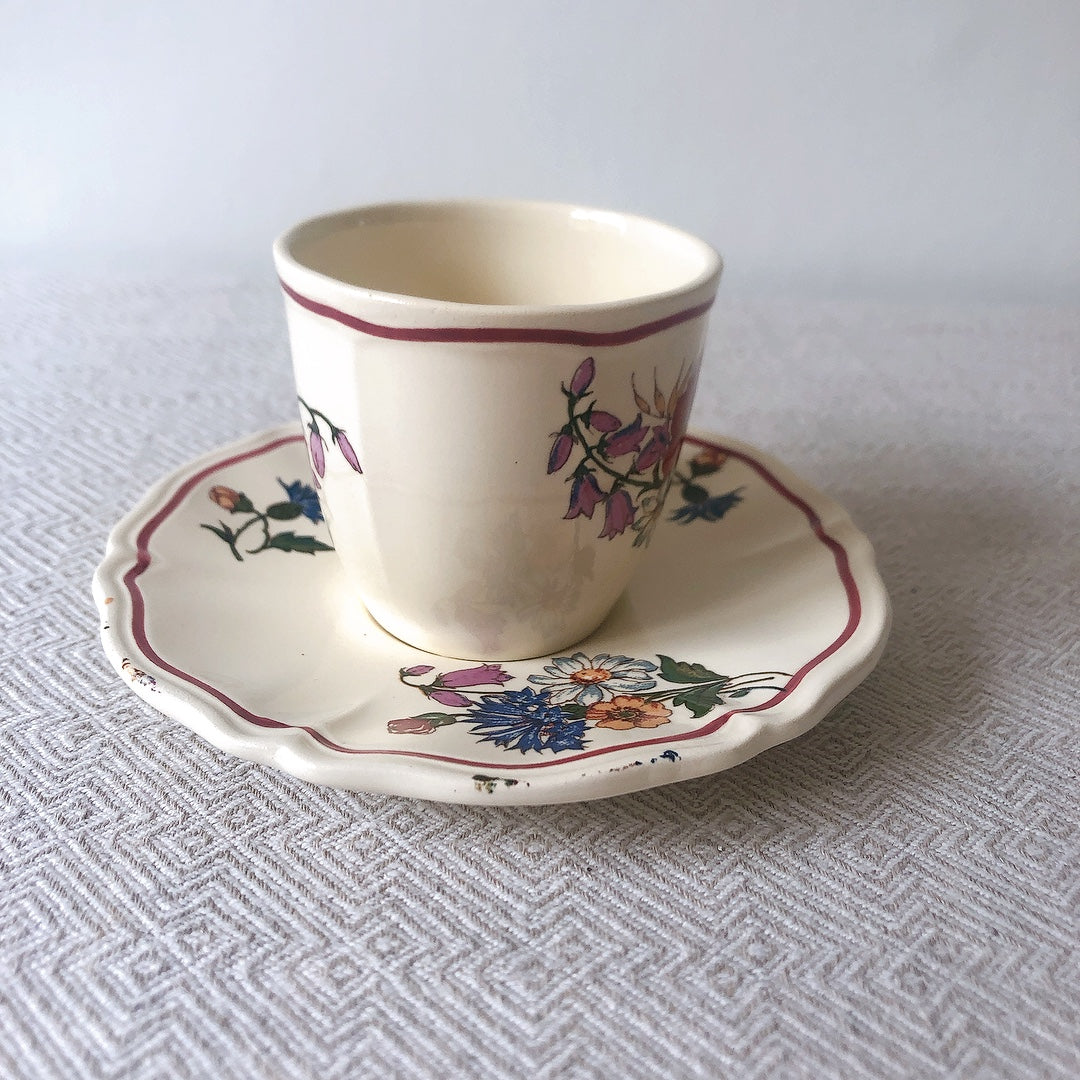 ディゴワンサルグミンヌ Digoin&sarreguemines アグレスト コーヒーカップ&ソーサー2客セット フランスアンティーク食器 フランス蚤の市・ブロカント