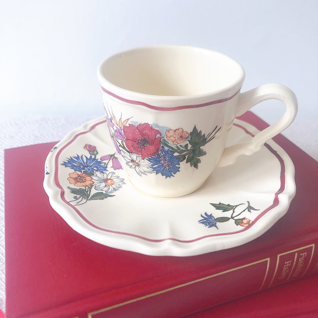ディゴワンサルグミンヌ Digoin&sarreguemines アグレスト コーヒーカップ&ソーサー2客セット フランスアンティーク食器 フランス蚤の市・ブロカント
