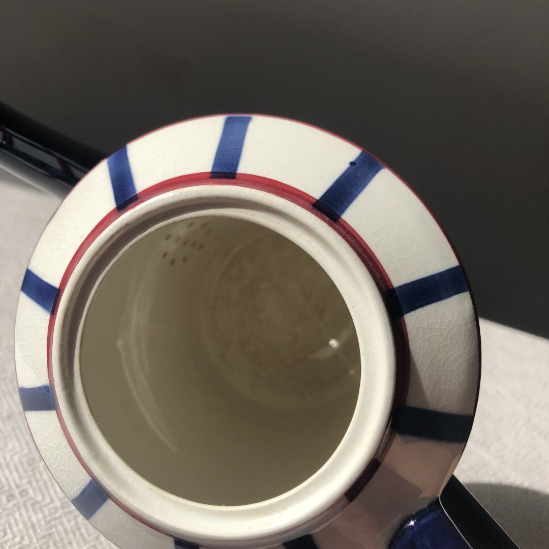 クレイユモントロー HBCM Béarn バスク柄 コーヒー/ティポット「ボルドー・ダークブルー」フランスアンティーク ブロカント 蚤の市