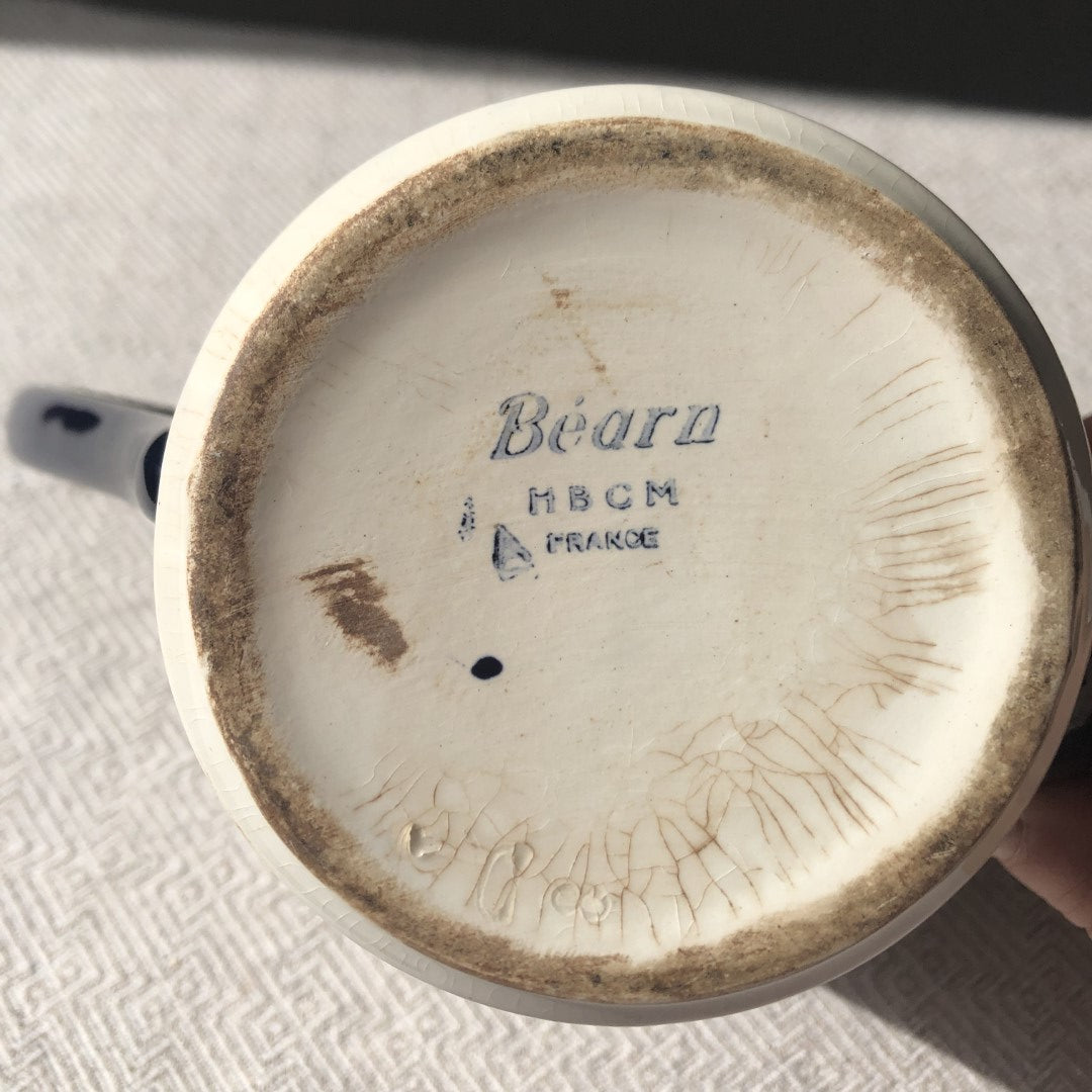 クレイユモントロー HBCM Béarn バスク柄 コーヒー/ティポット「ボルドー・ダークブルー」フランスアンティーク ブロカント 蚤の市