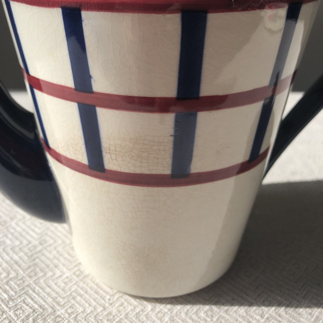 クレイユモントロー HBCM Béarn バスク柄 コーヒー/ティポット「ボルドー・ダークブルー」フランスアンティーク ブロカント 蚤の市