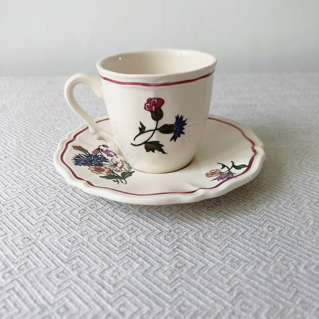 ディゴワンサルグミンヌ Digoin&sarreguemines アグレスト コーヒーカップ&ソーサー2客セット フランスアンティーク食器 フランス蚤の市・ブロカント