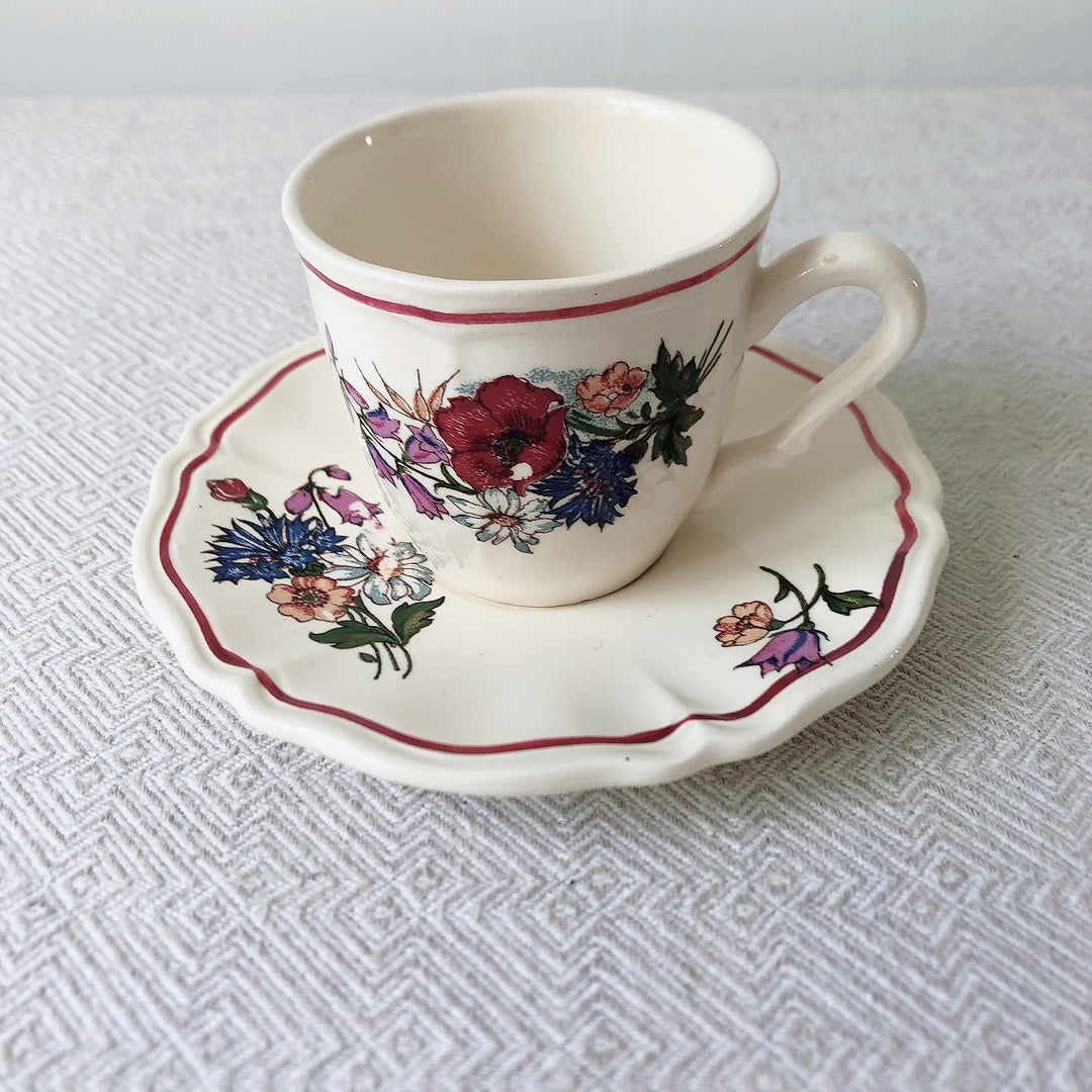 ディゴワンサルグミンヌ Digoin&sarreguemines アグレスト コーヒーカップ&ソーサー2客セット フランスアンティーク食器 フランス蚤の市・ブロカント