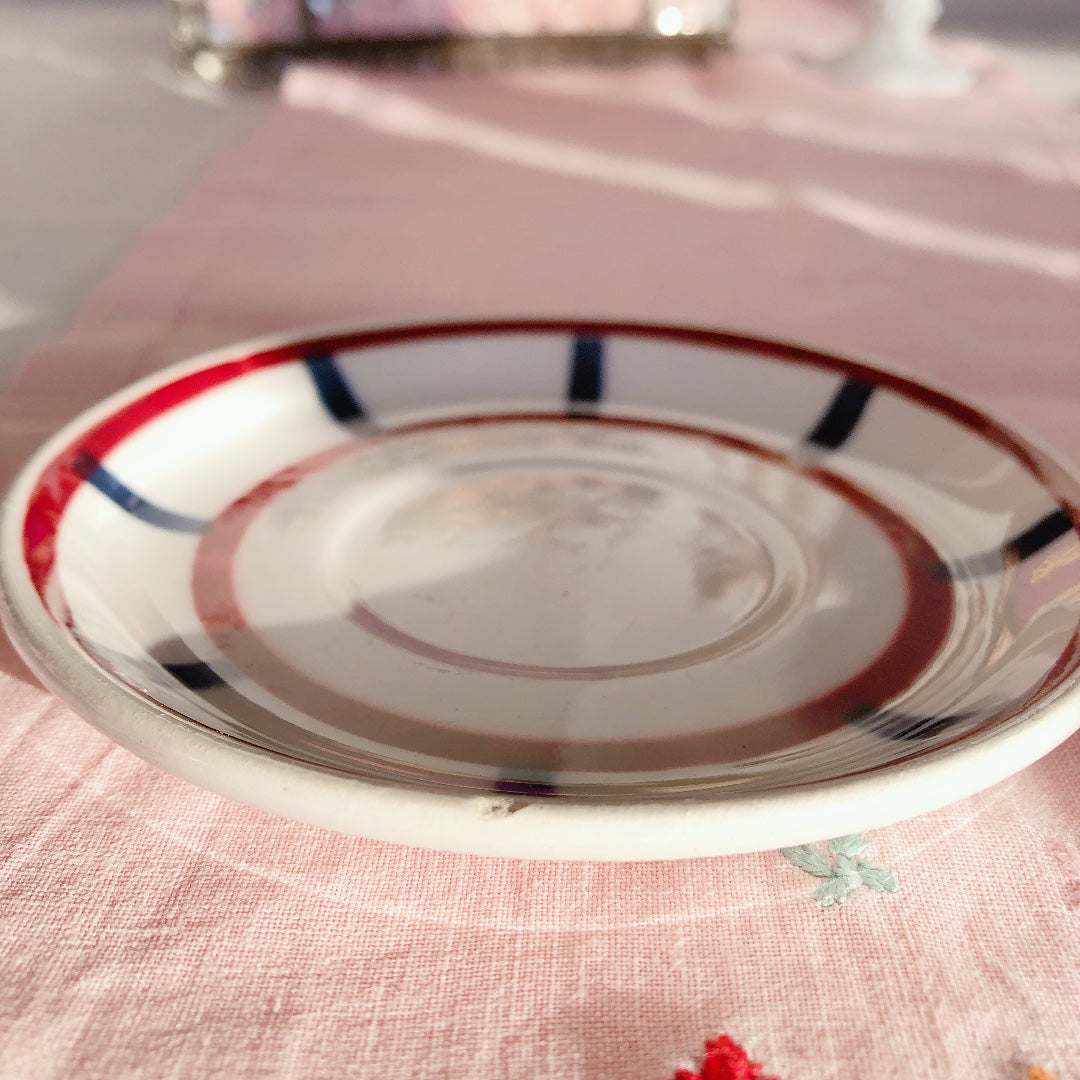 バドンヴィレー バスク柄 カップ&ソーサー「ボルドー・ダークブルー」F フランスアンティーク・食器・皿・プレート ブロカント