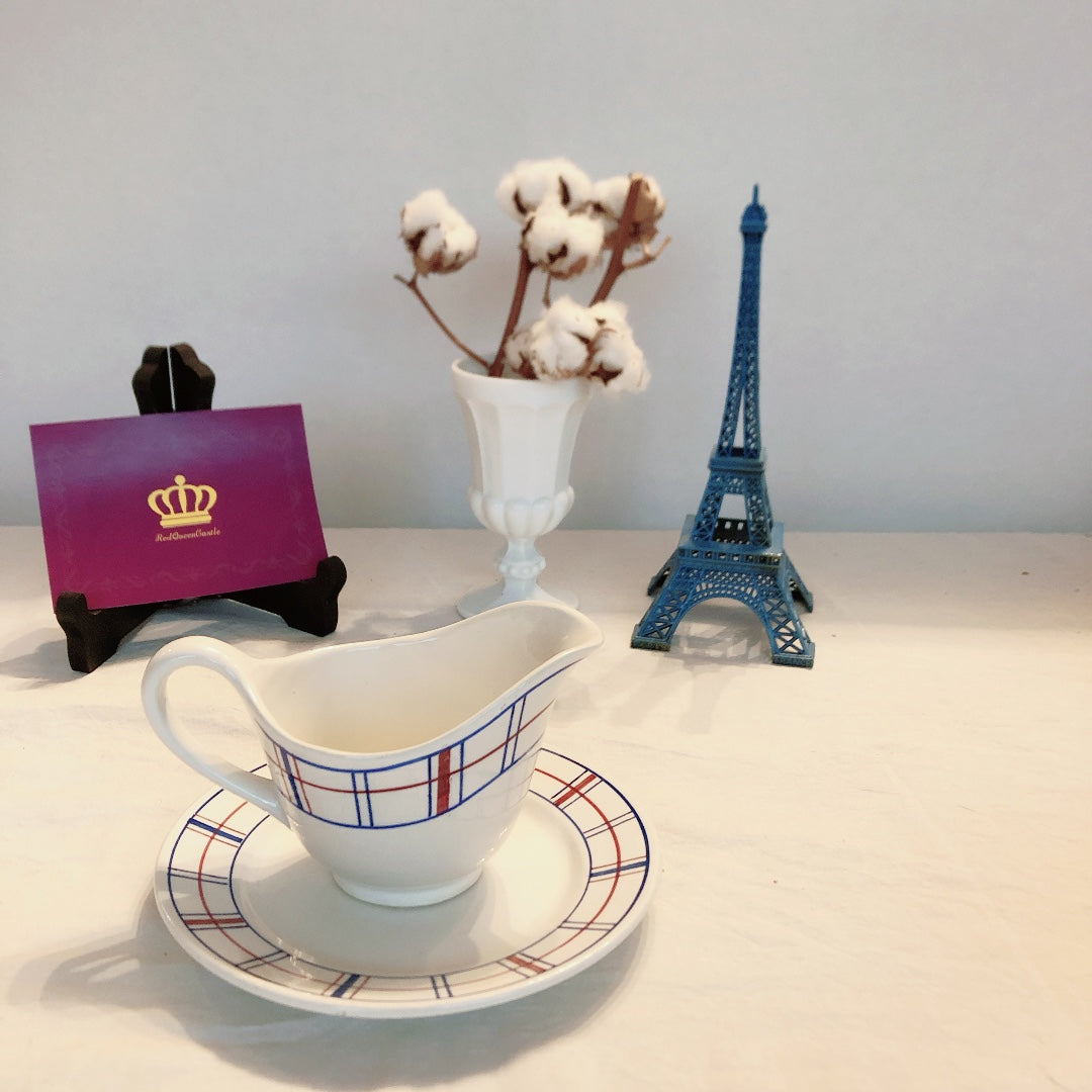 リュネビル バスク柄 ミルクポット&デザートプレートセット フランスアンティーク食器 ブロカント 蚤の市 トリコロールカラー