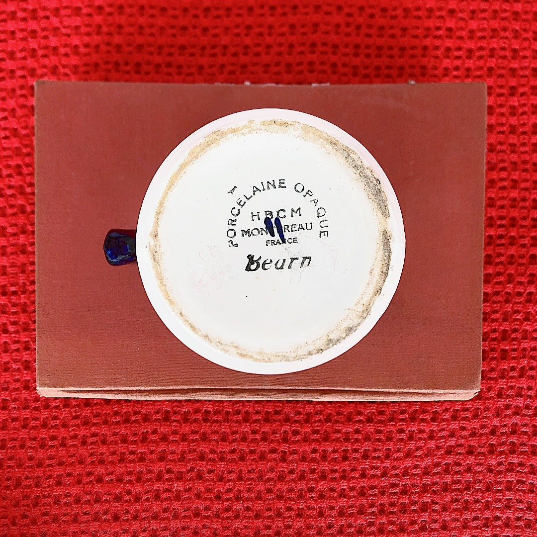 ご予約 フランスアンティーク・食器・皿・プレート ブロカント HBCM Béarn バスク柄 ピシェ・ミルクポット「ルージュ・マリン」その後バスク柄食器セット
