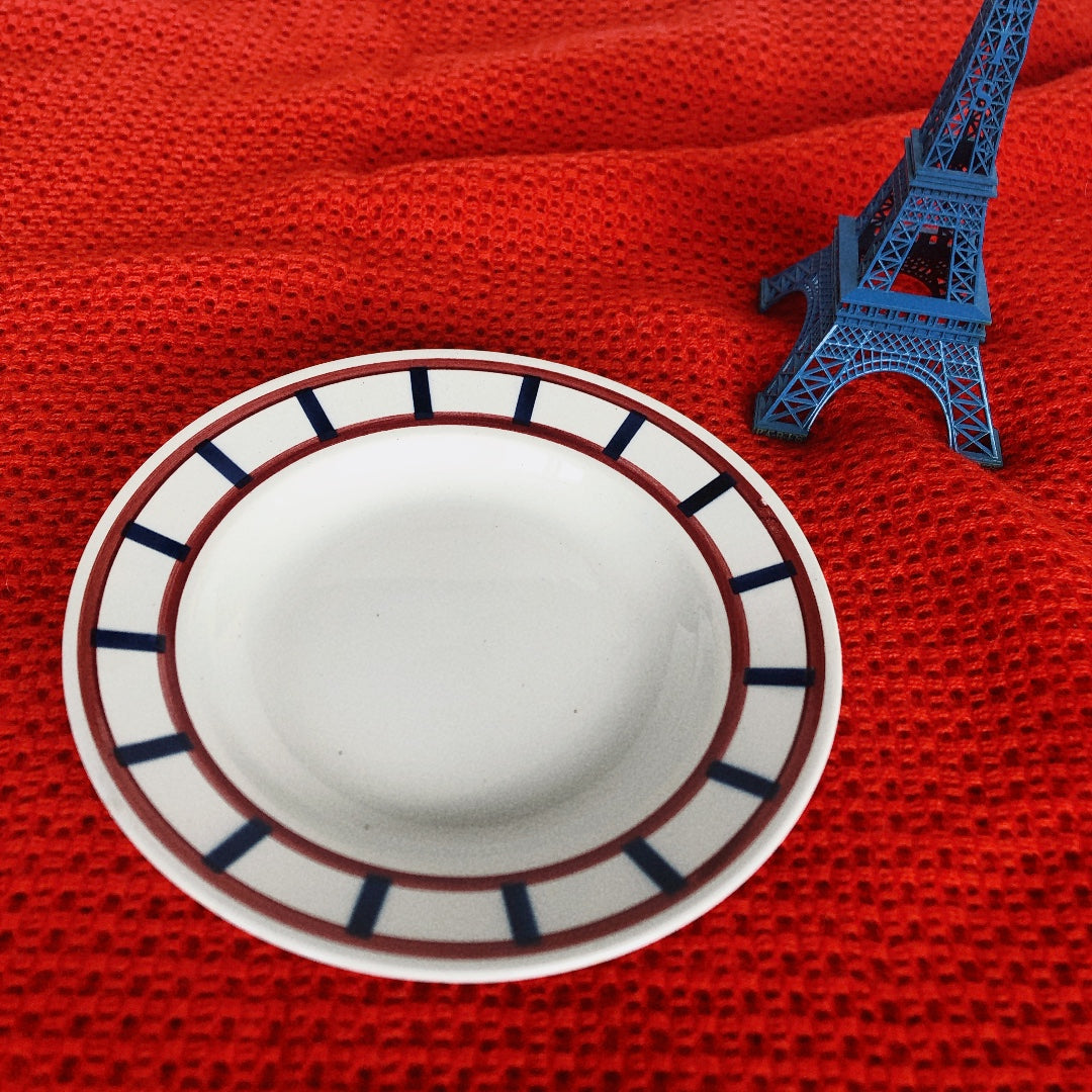 フランスアンティーク HBCM Béarn クレイユモントロー バスク柄 スーププレート /深皿「レッドxブルー」F フランスアンティーク食器 ブロカント 蚤の市